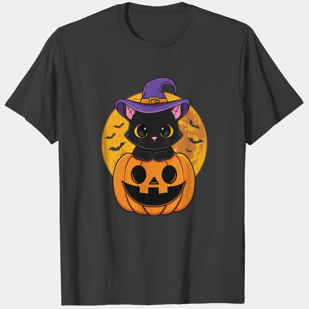 Halloween Black Cat Witch Hat Pumpkin For Kids Gir T Shirts